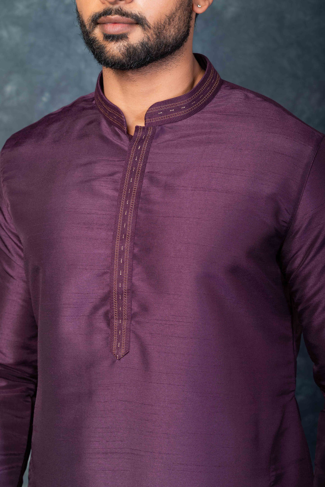Prakatha Purple Silk Blend Kurta Dhoti Set For Men With Embroidered Work | SHOBITAM