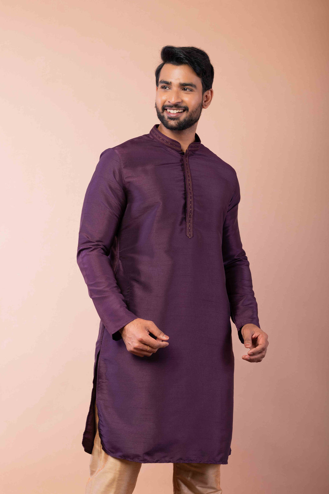 Prakatha Purple Silk Blend Kurta Dhoti Set For Men With Embroidered Work | SHOBITAM