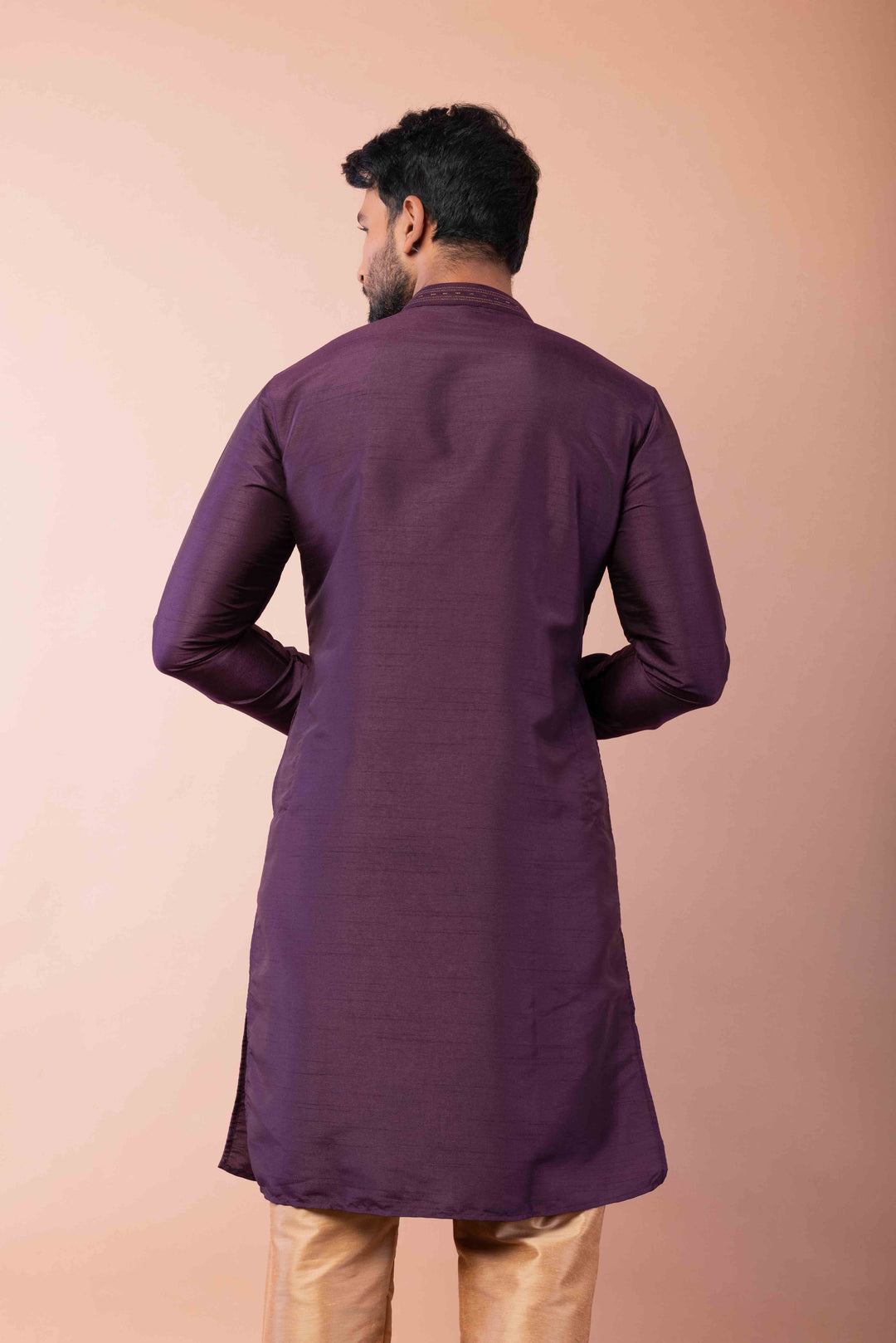 Prakatha Purple Silk Blend Kurta Dhoti Set For Men With Embroidered Work | SHOBITAM