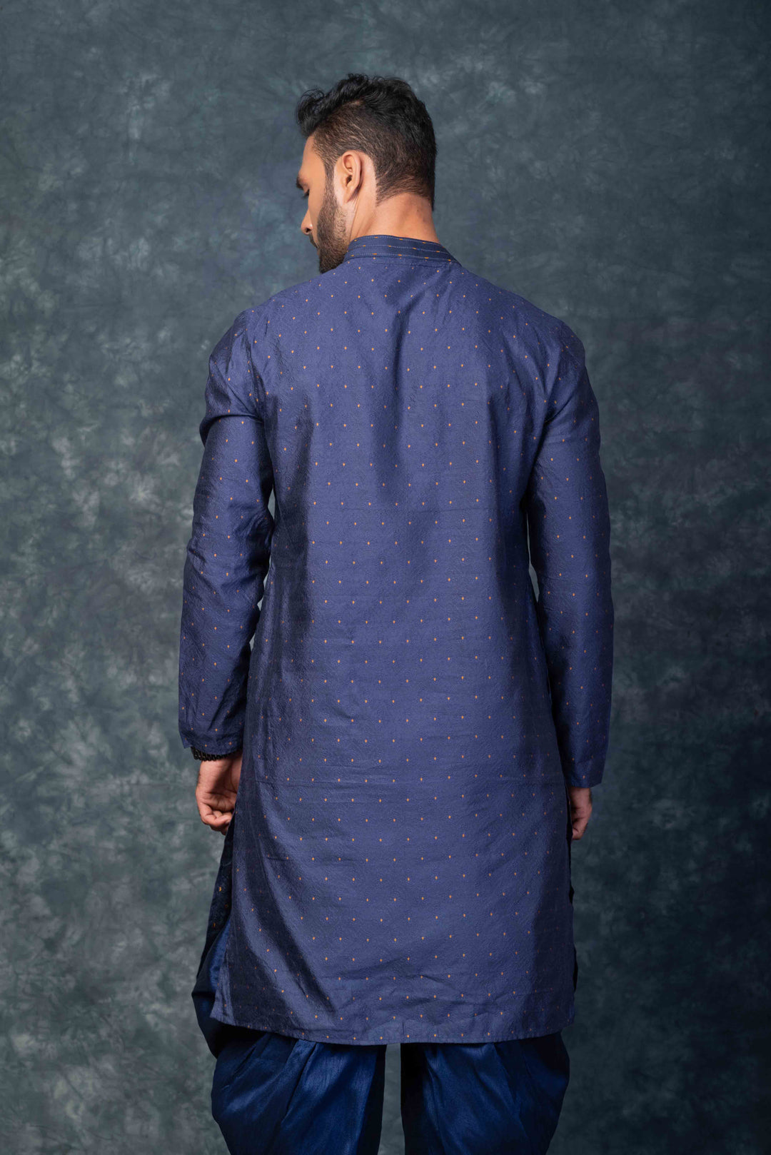 Prakatha Blue Silk Blend Kurta Dhoti Set For Men With Embroidered Work | SHOBITAM