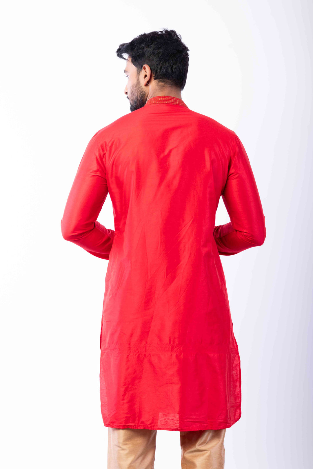 Prakatha Red Silk Blend Kurta Dhoti Set For Men With Embroidered Work | SHOBITAM