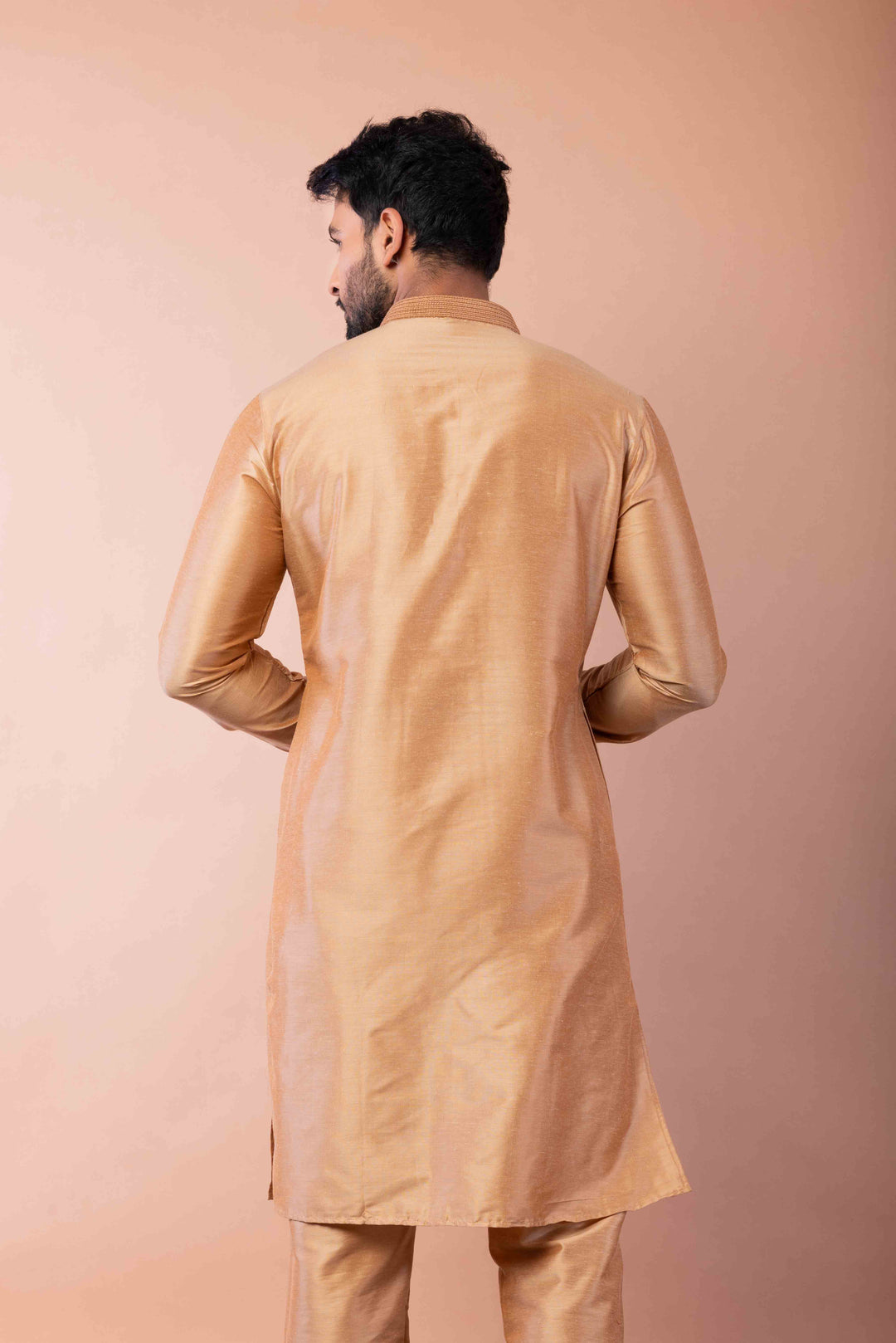 Prakatha Creame Silk Blend Kurta Pajama Set For Men With Embroidered Work | SHOBITAM