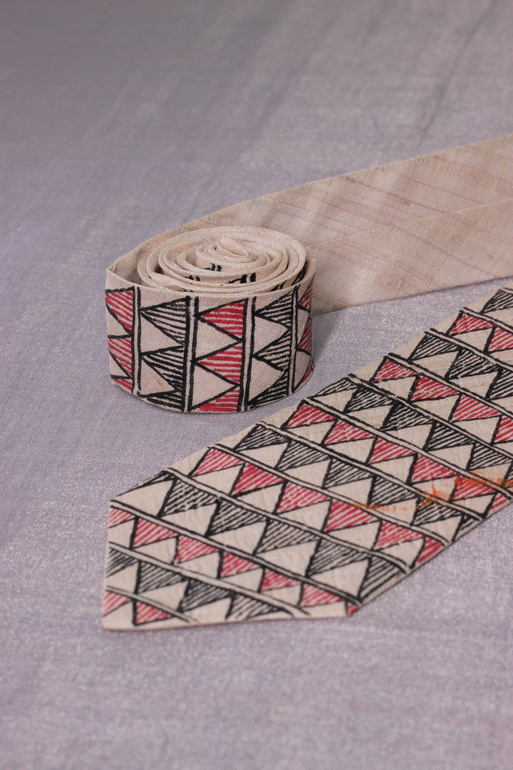 Madhubani Handpainted Tie on Pure Tussar Silk