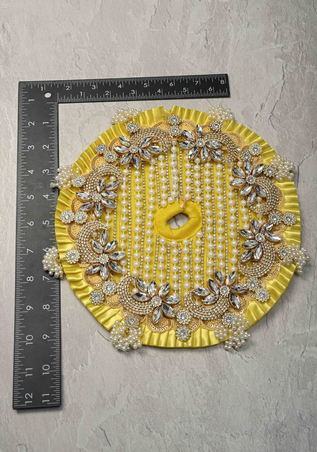 9" Pitambar Laddu Gopal Dress Set with Kundan Flower Motifs and Gemstone Embellishments