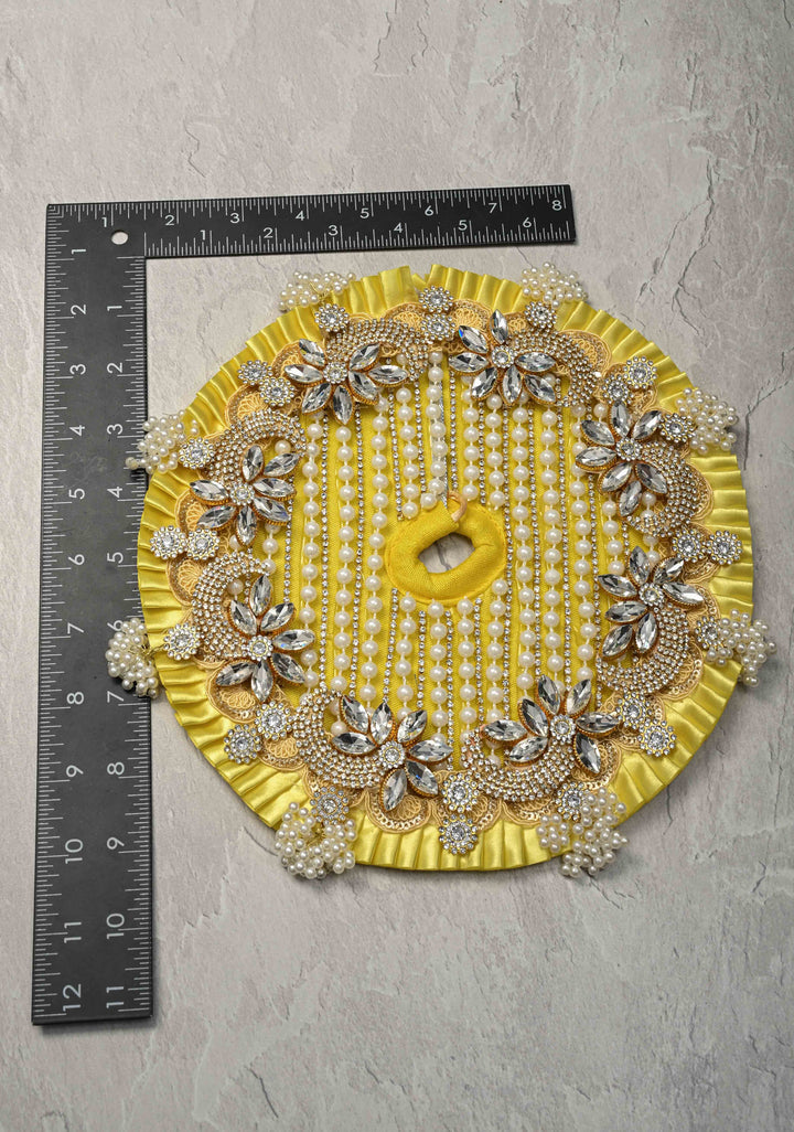 9" Pitambar Laddu Gopal Dress Set with Kundan Flower Motifs and Gemstone Embellishments