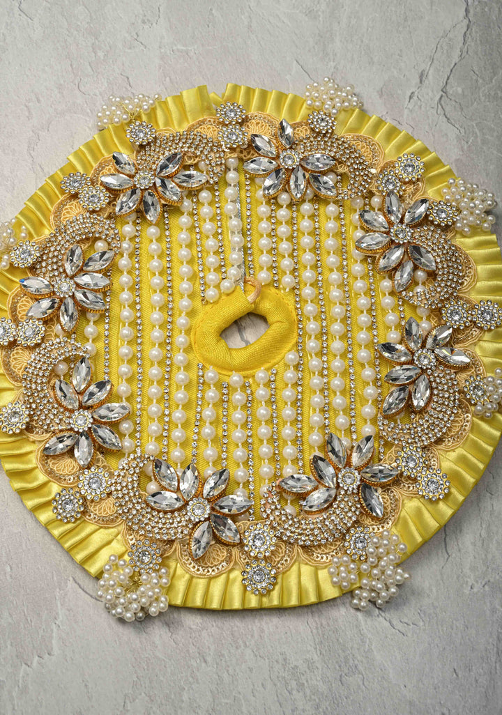 9" Pitambar Laddu Gopal Dress Set with Kundan Flower Motifs and Gemstone Embellishments
