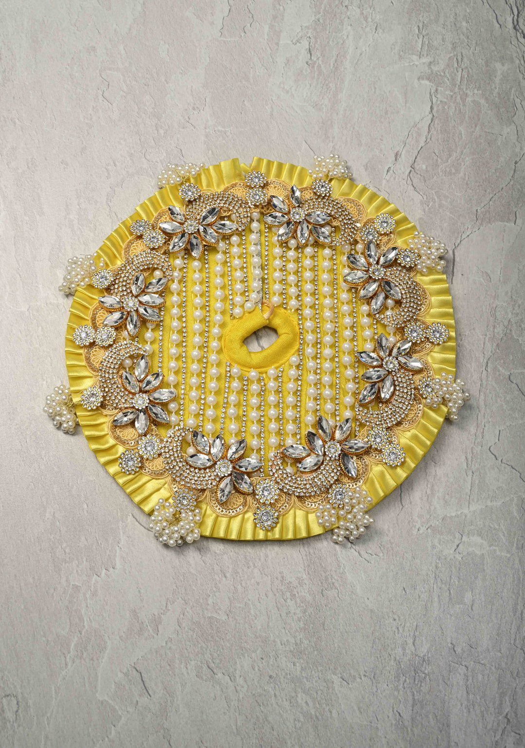 9" Pitambar Laddu Gopal Dress Set with Kundan Flower Motifs and Gemstone Embellishments