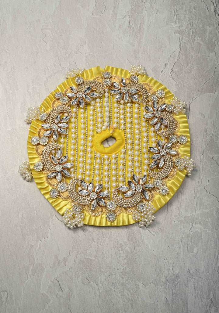 9" Pitambar Laddu Gopal Dress Set with Kundan Flower Motifs and Gemstone Embellishments
