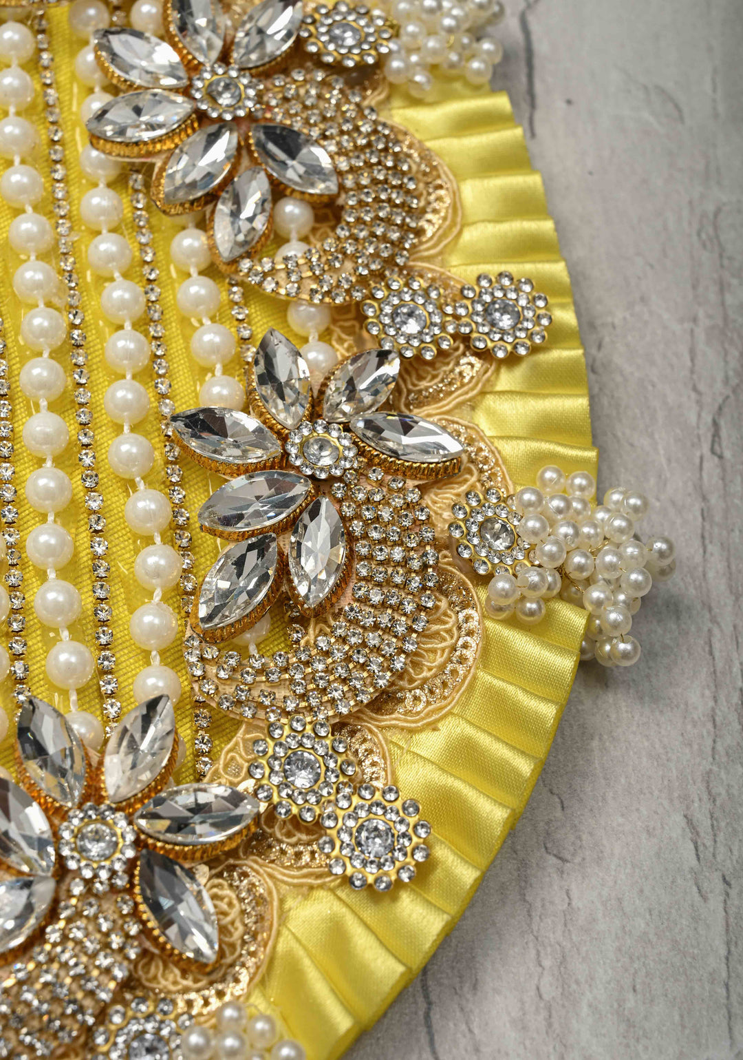 9" Pitambar Laddu Gopal Dress Set with Kundan Flower Motifs and Gemstone Embellishments