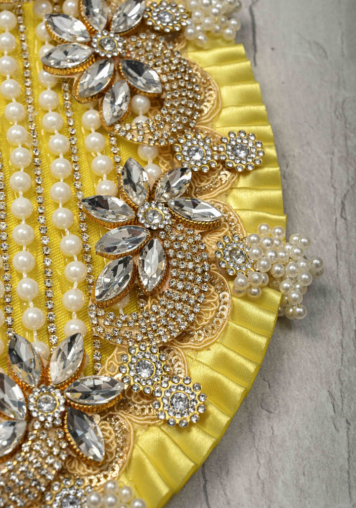 9" Pitambar Laddu Gopal Dress Set with Kundan Flower Motifs and Gemstone Embellishments