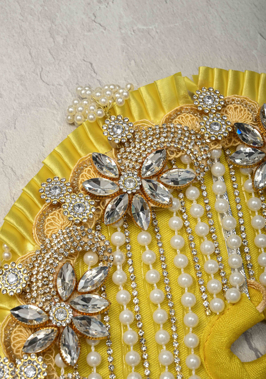 9" Pitambar Laddu Gopal Dress Set with Kundan Flower Motifs and Gemstone Embellishments