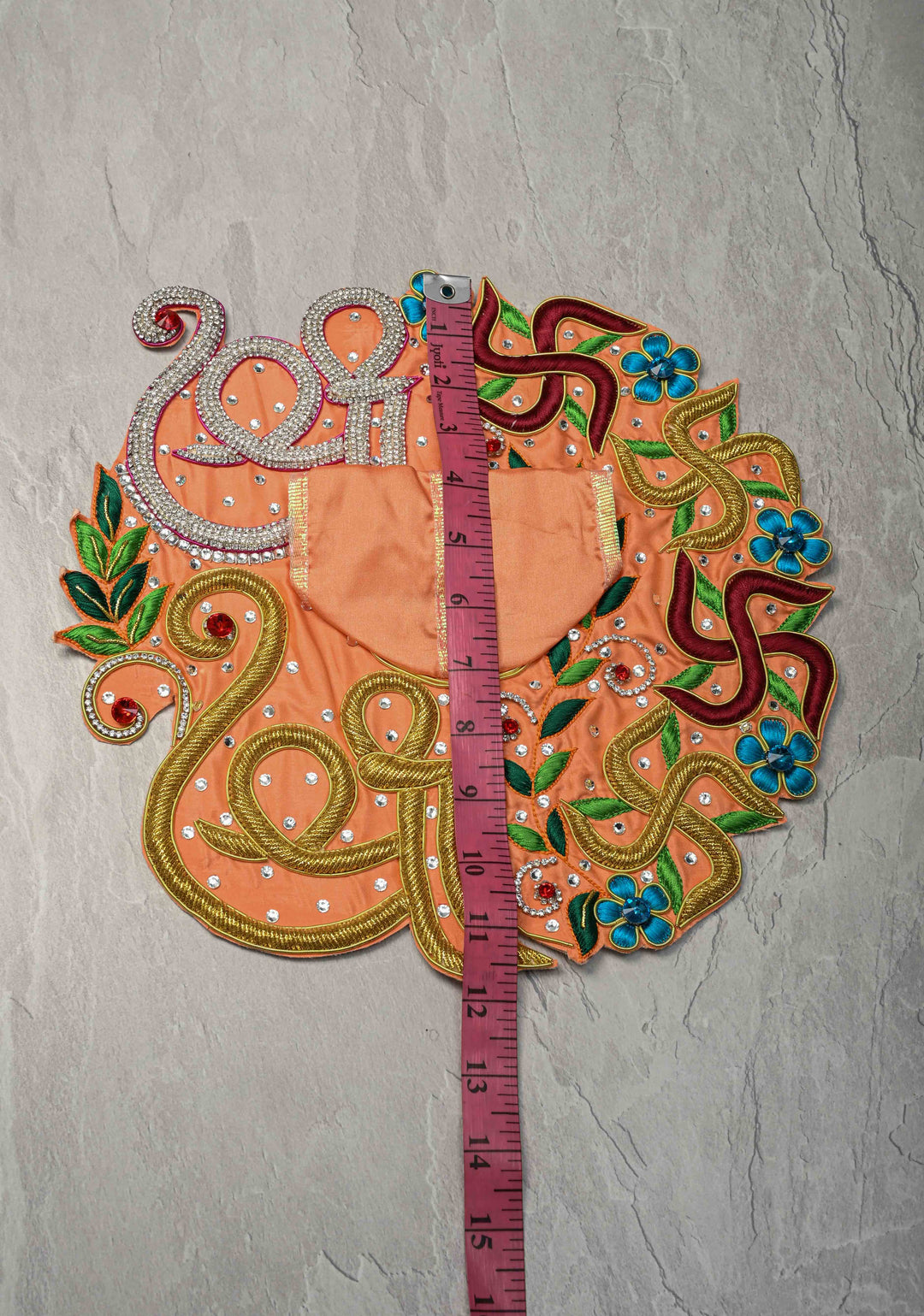 Laddu Gopal Dress, 12" Diameter with Om-Swastik Embroidery and Stone Work