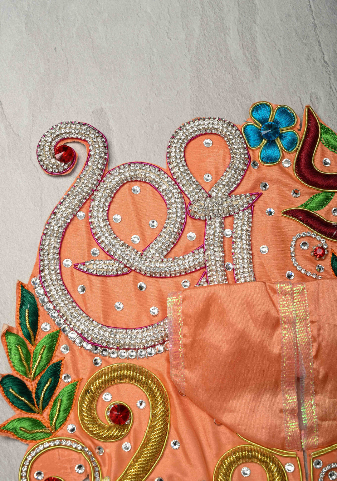 Laddu Gopal Dress, 12" Diameter with Om-Swastik Embroidery and Stone Work