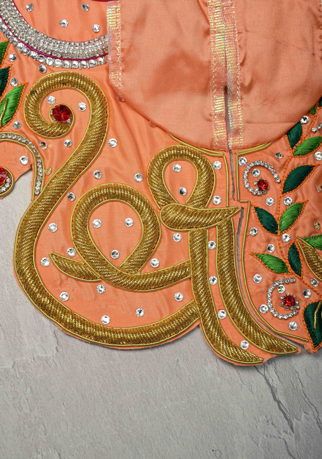 Laddu Gopal Dress, 12" Diameter with Om-Swastik Embroidery and Stone Work
