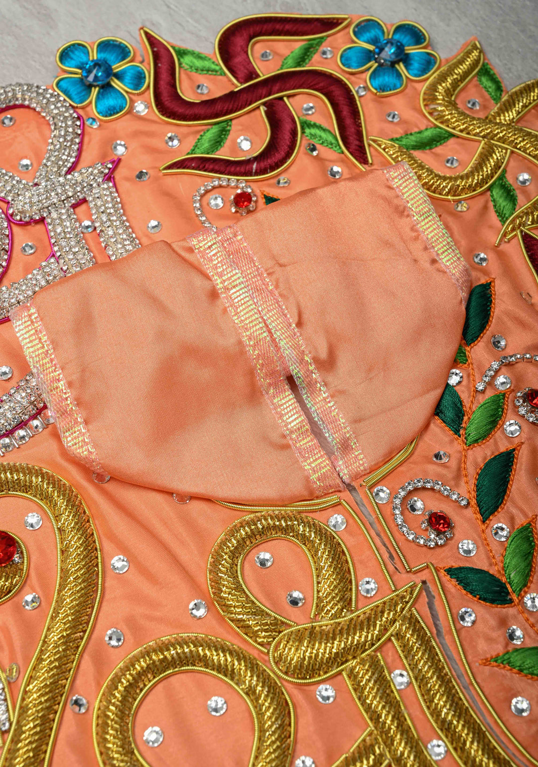 Laddu Gopal Dress, 12" Diameter with Om-Swastik Embroidery and Stone Work