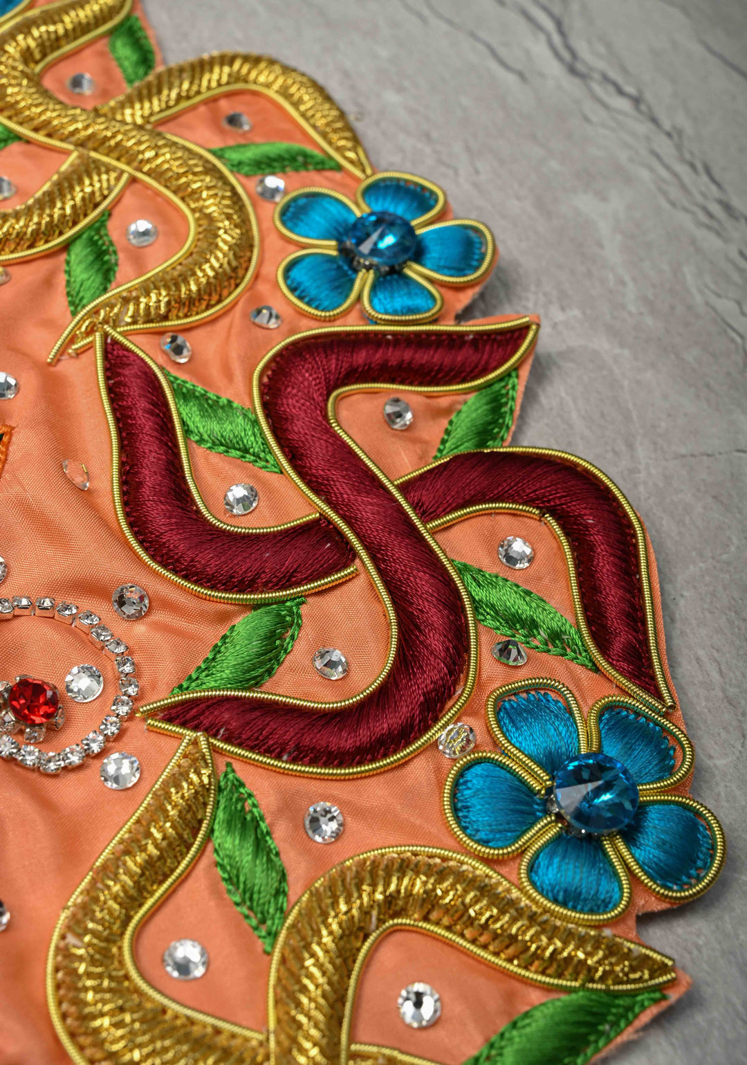 Laddu Gopal Dress, 12" Diameter with Om-Swastik Embroidery and Stone Work