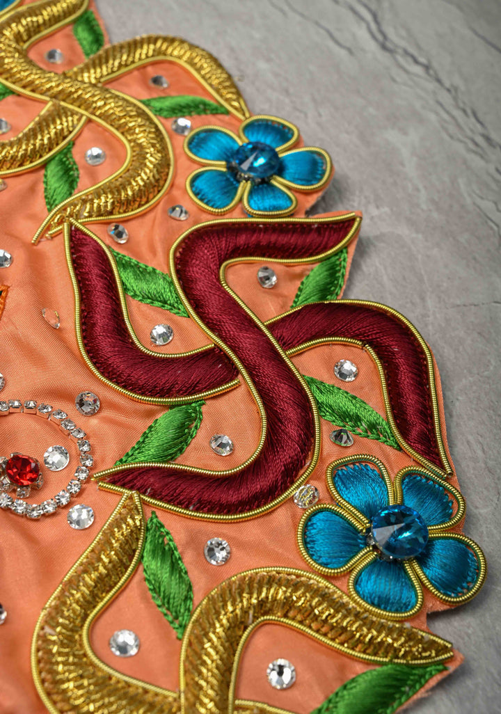 Laddu Gopal Dress, 12" Diameter with Om-Swastik Embroidery and Stone Work