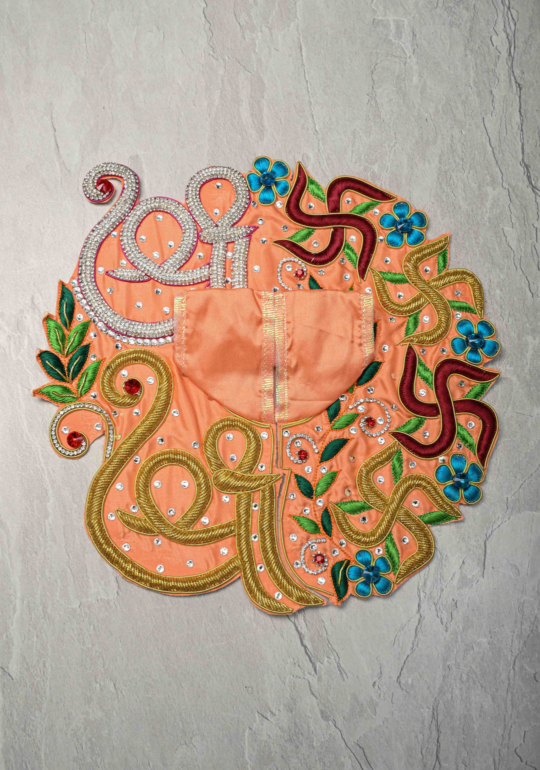 Laddu Gopal Dress, 12" Diameter with Om-Swastik Embroidery and Stone Work