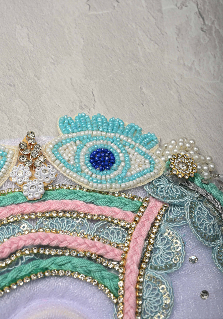 Evil Eye Design Lilac Laddu Gopal 2 piece Dress, 8" Diameter with Mala