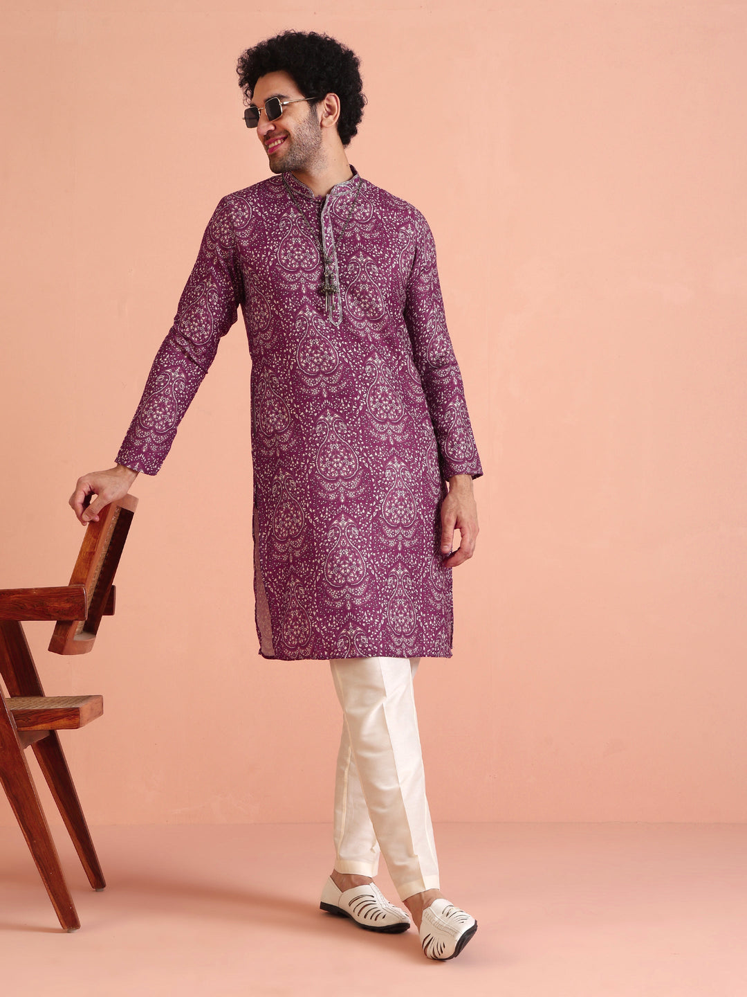 Purple Pashmina Printed Kurta Trouser Set | SHOBITAM