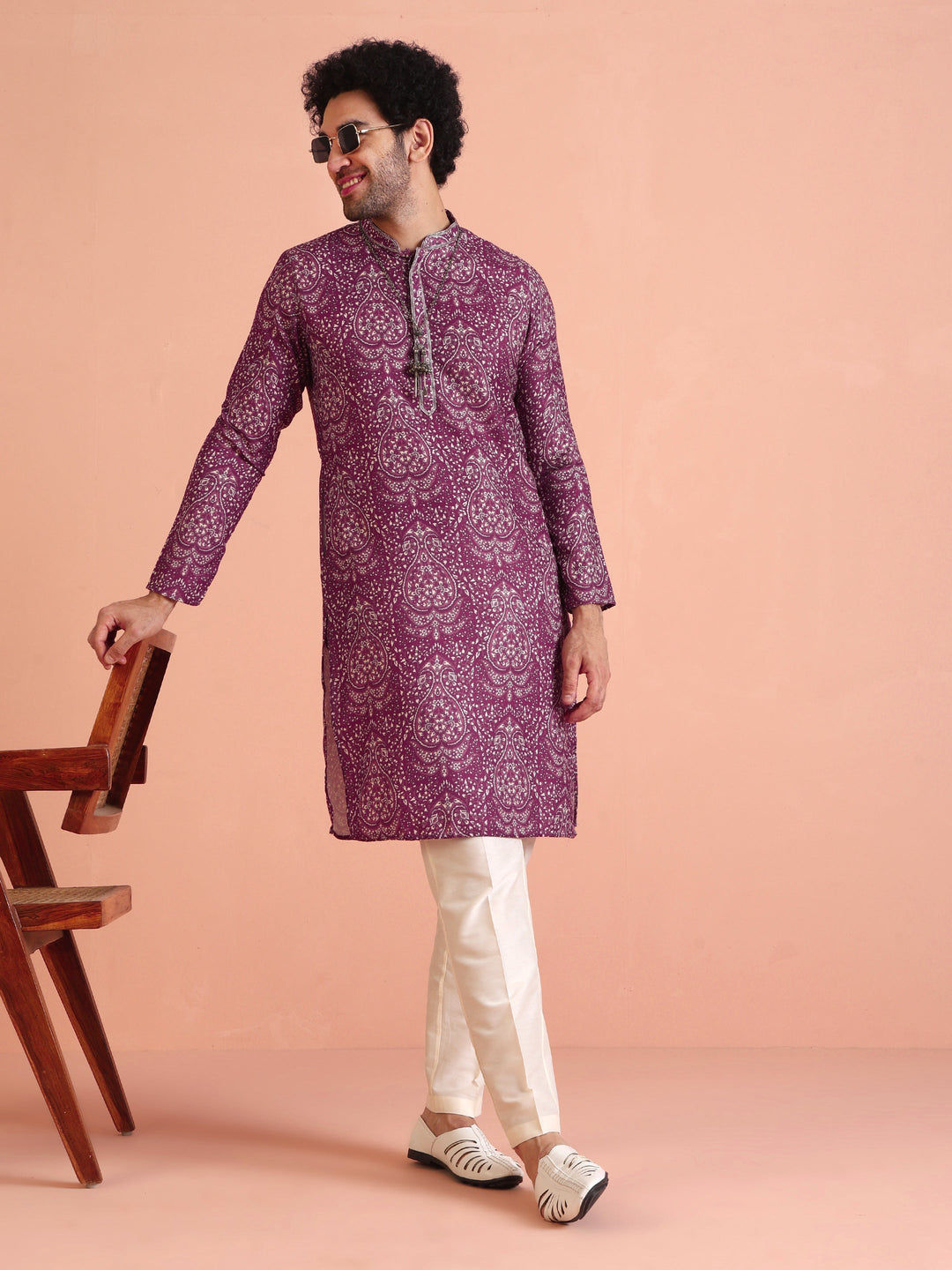 Purple Pashmina Printed Kurta Trouser Set | SHOBITAM