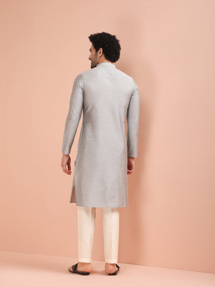 Men Grey Solid Kurta | SHOBITAM