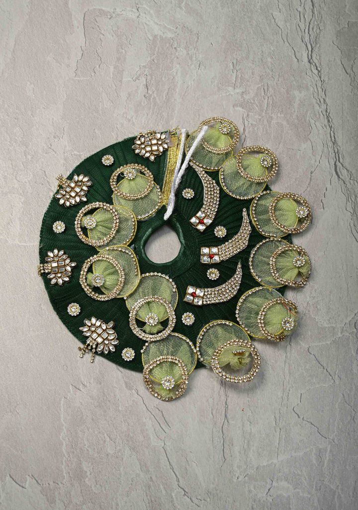 8" Dark Green Laddu Gopal Dress Set with Kundan and Stone Embellishments