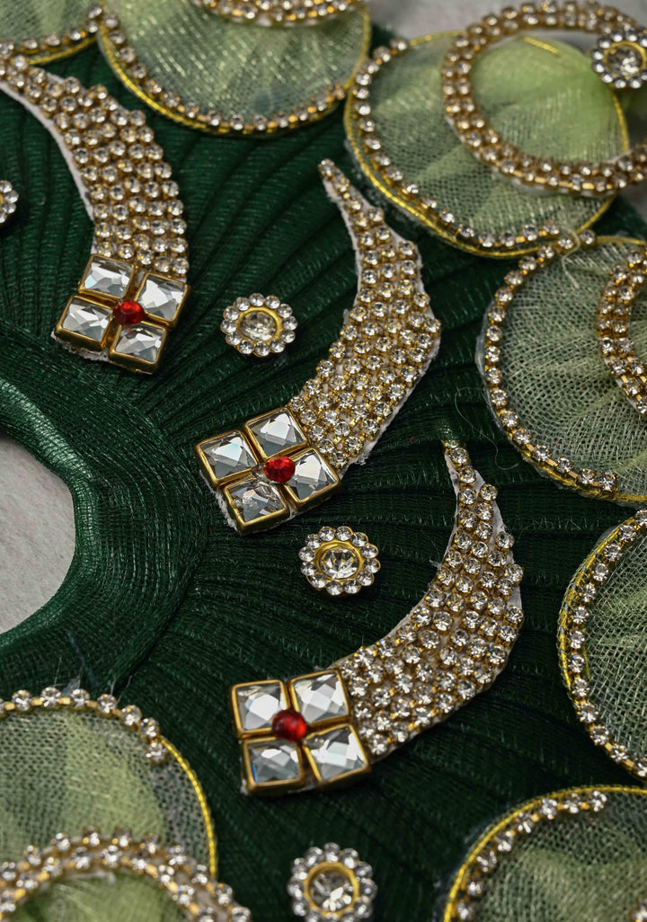 8" Dark Green Laddu Gopal Dress Set with Kundan and Stone Embellishments