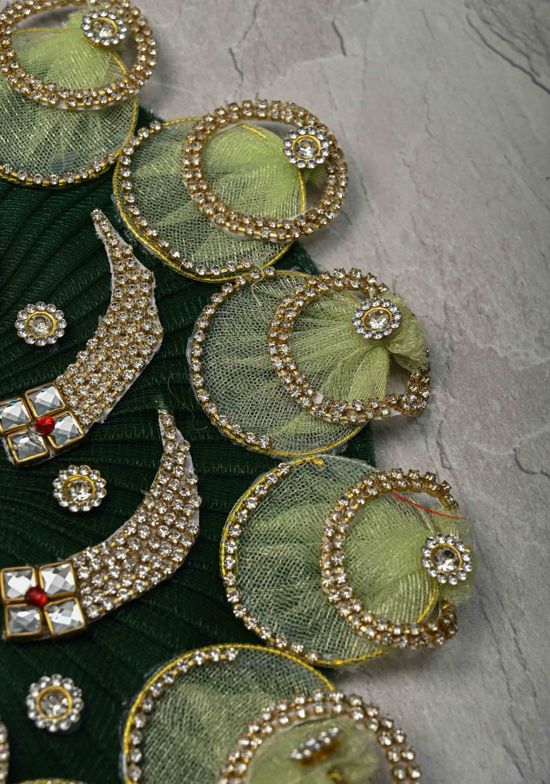 8" Dark Green Laddu Gopal Dress Set with Kundan and Stone Embellishments