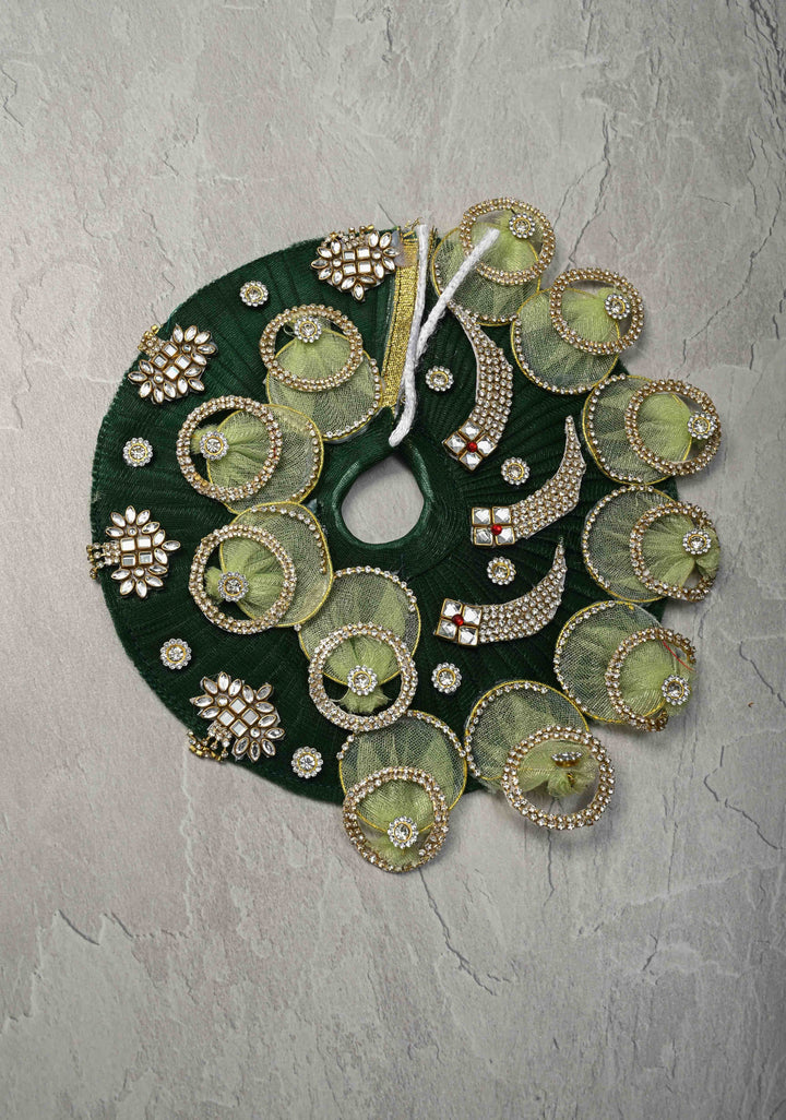 8" Dark Green Laddu Gopal Dress Set with Kundan and Stone Embellishments