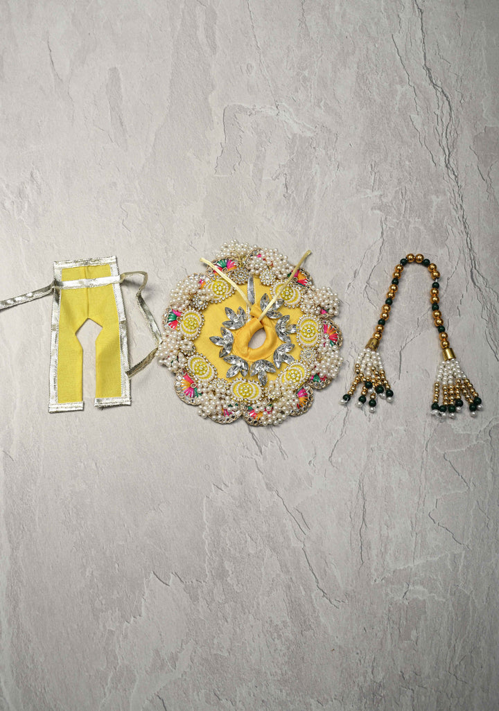 5.5" Pitambar Laddu Gopal Dress Set with Kundan-Stone and Pearl Embellishments