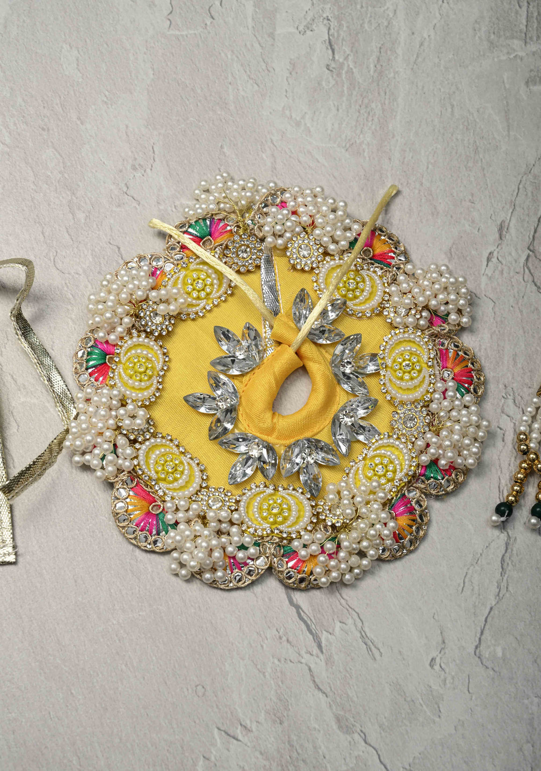 5.5" Pitambar Laddu Gopal Dress Set with Kundan-Stone and Pearl Embellishments