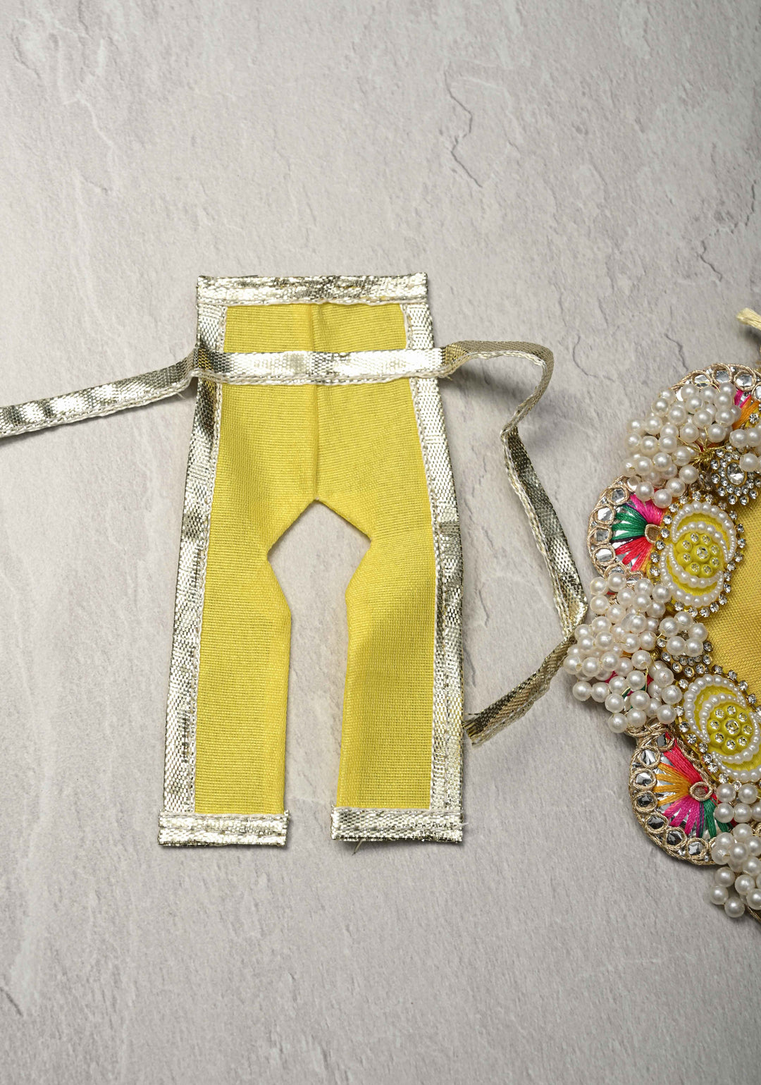 5.5" Pitambar Laddu Gopal Dress Set with Kundan-Stone and Pearl Embellishments