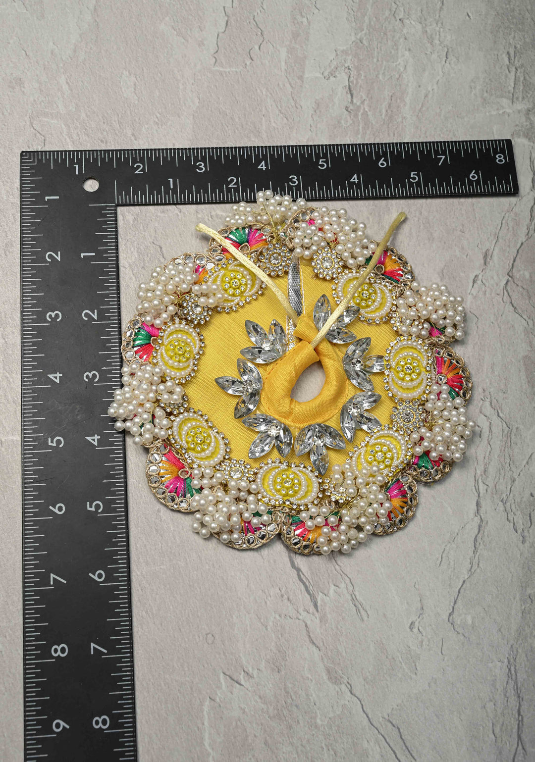 5.5" Pitambar Laddu Gopal Dress Set with Kundan-Stone and Pearl Embellishments