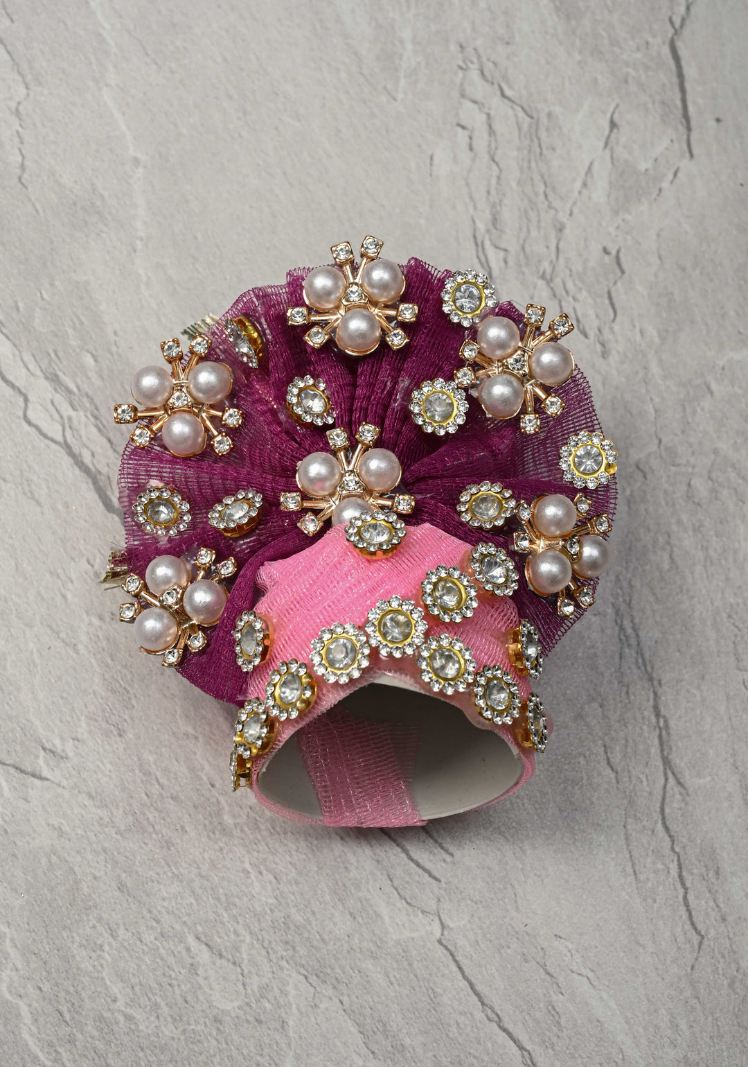 10" Plum Laddu Gopal Dress Set with Sequins-Stone and Pearl Embellishments (Crown, Garland)