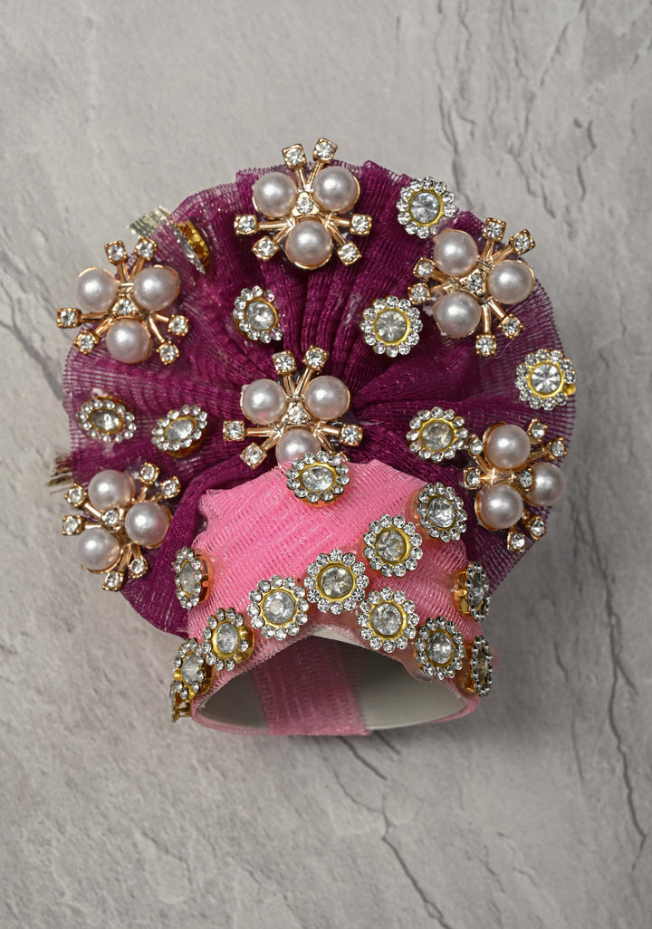 10" Plum Laddu Gopal Dress Set with Sequins-Stone and Pearl Embellishments (Crown, Garland)