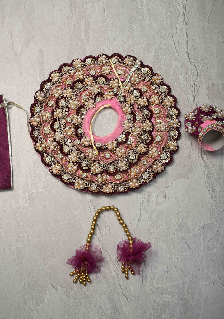 10" Plum Laddu Gopal Dress Set with Sequins-Stone and Pearl Embellishments (Crown, Garland)
