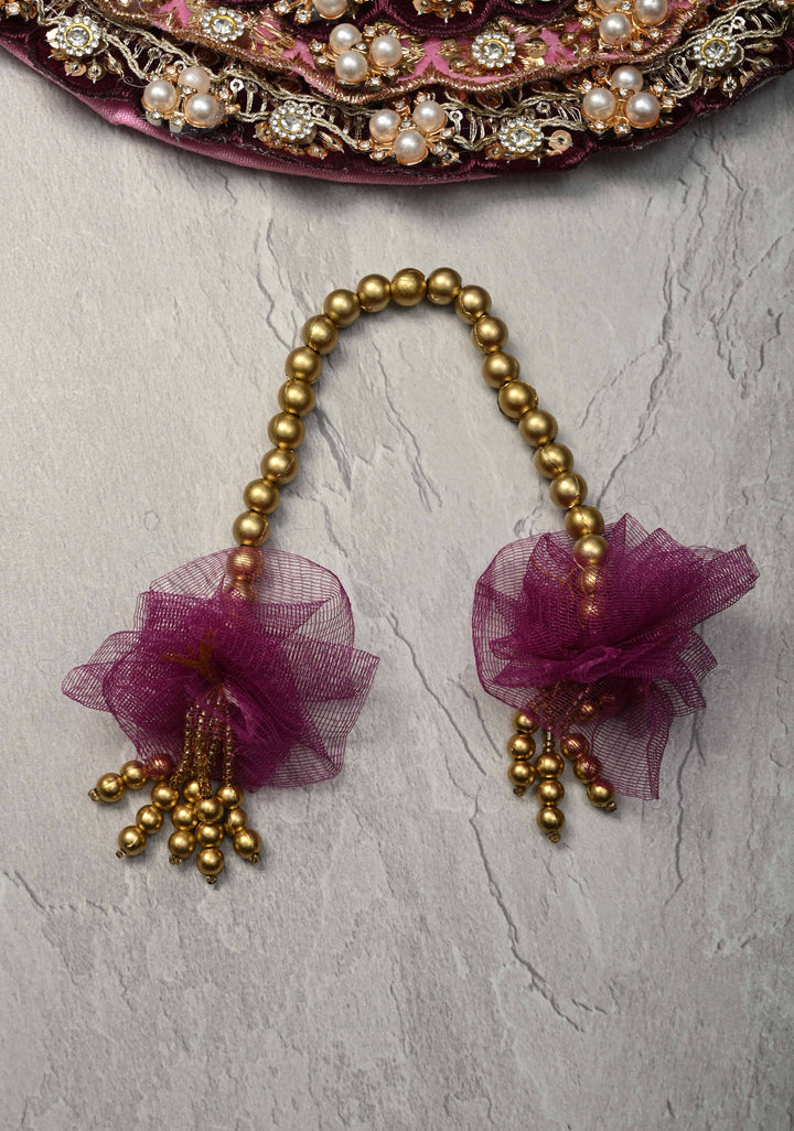10" Plum Laddu Gopal Dress Set with Sequins-Stone and Pearl Embellishments (Crown, Garland)