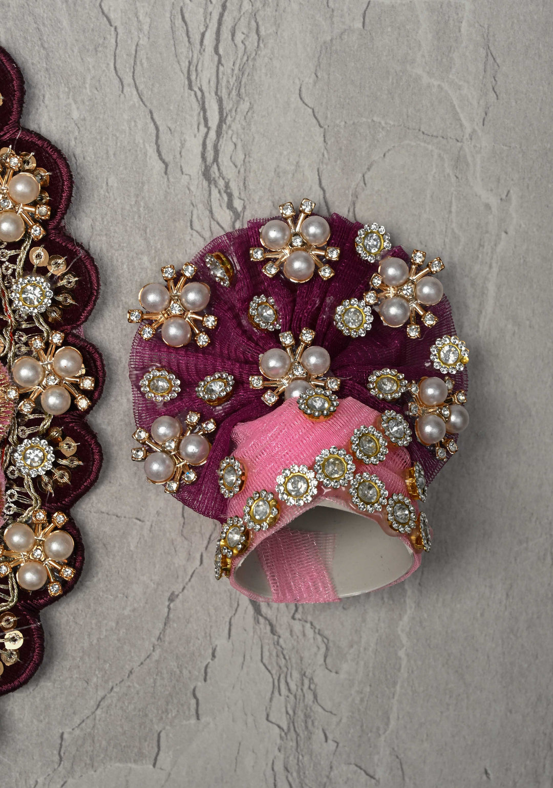 10" Plum Laddu Gopal Dress Set with Sequins-Stone and Pearl Embellishments (Crown, Garland)