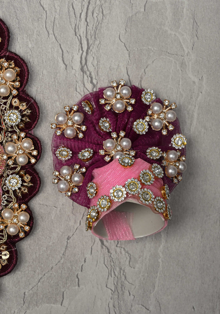 10" Plum Laddu Gopal Dress Set with Sequins-Stone and Pearl Embellishments (Crown, Garland)