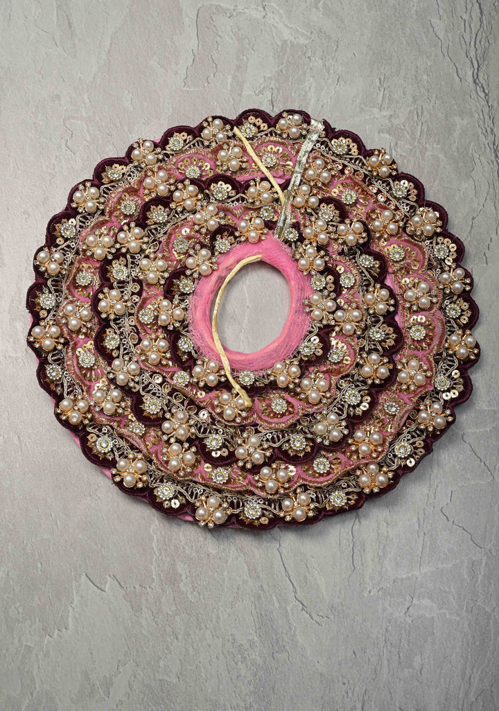 10" Plum Laddu Gopal Dress Set with Sequins-Stone and Pearl Embellishments (Crown, Garland)