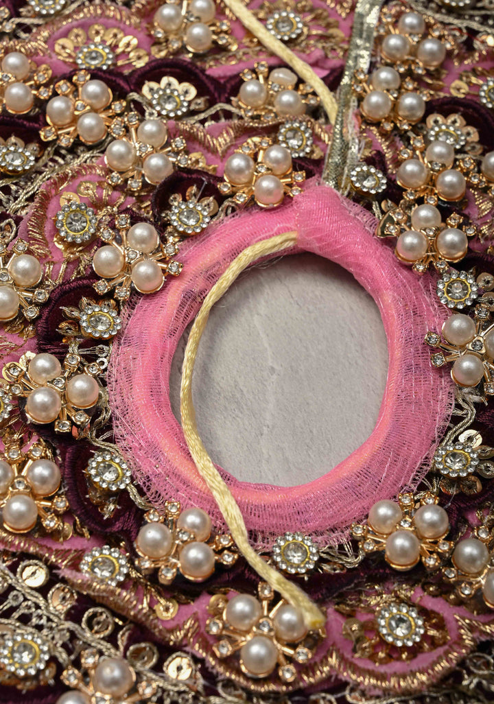 10" Plum Laddu Gopal Dress Set with Sequins-Stone and Pearl Embellishments (Crown, Garland)