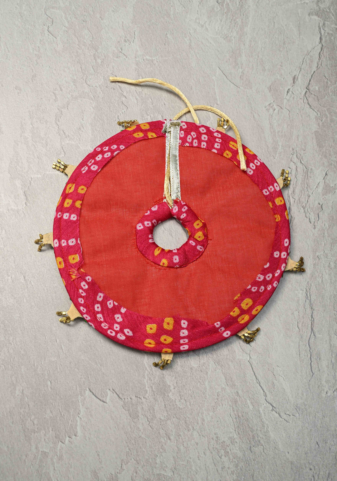 6" Pink Laddu Gopal Bandhani Dress Set with Kundan and Stone Motifs