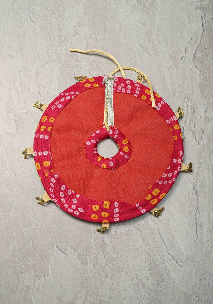 6" Pink Laddu Gopal Bandhani Dress Set with Kundan and Stone Motifs