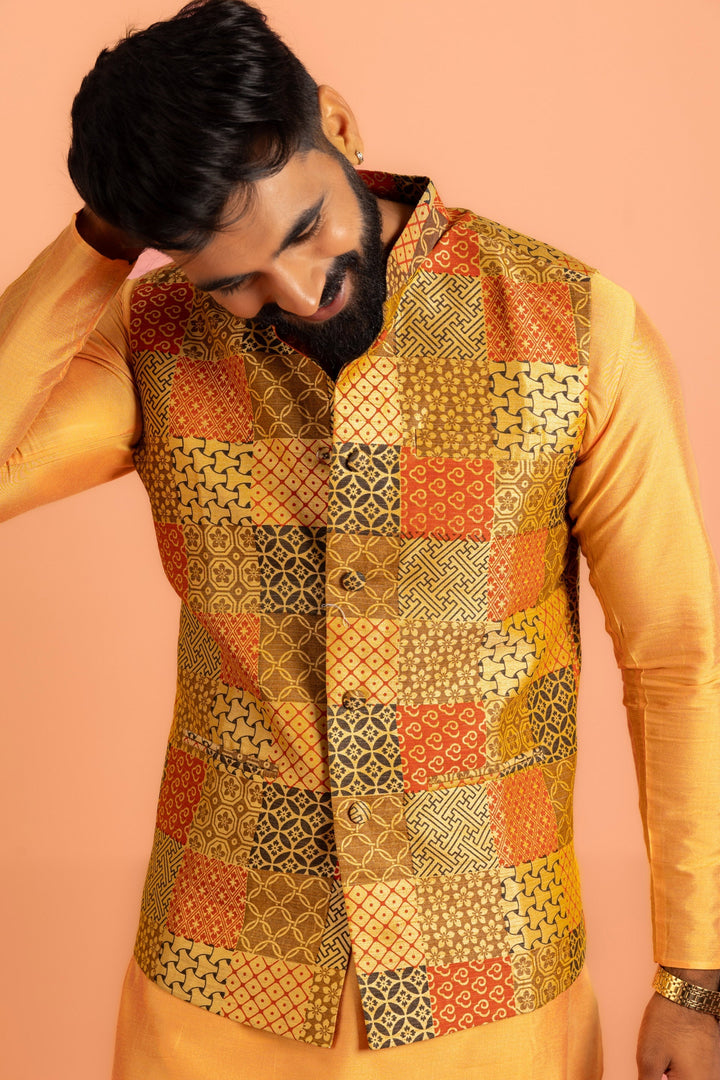Multicolour Patchwork Nehru Jacket | SHOBITAM