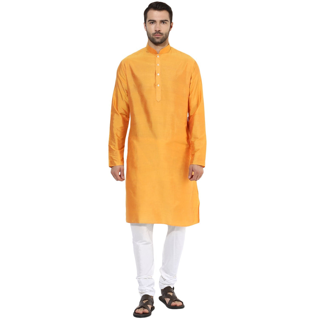 Golden Yellow Solid Kurta Churidar Set | SHOBITAM