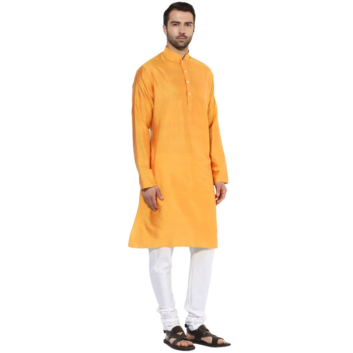 Golden Yellow Solid Kurta Churidar Set | SHOBITAM