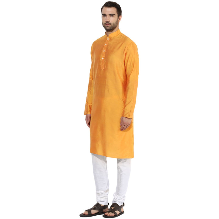 Golden Yellow Solid Kurta Churidar Set | SHOBITAM