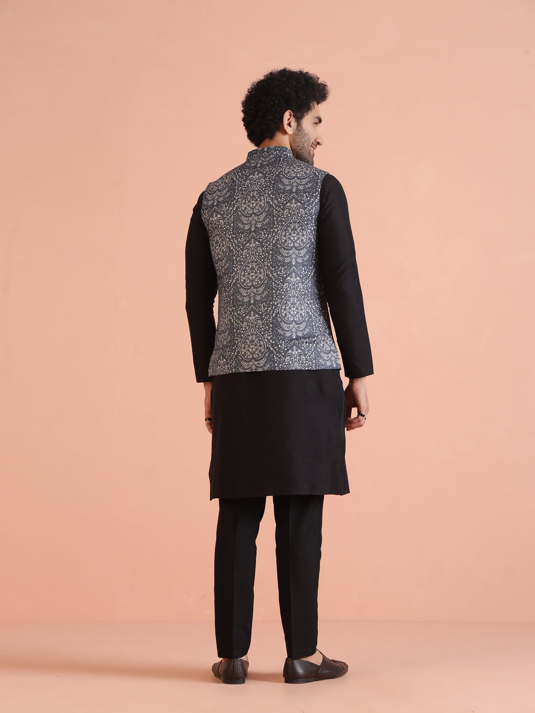 Blue Silk Blend Paisley Nehru Jacket | SHOBITAM