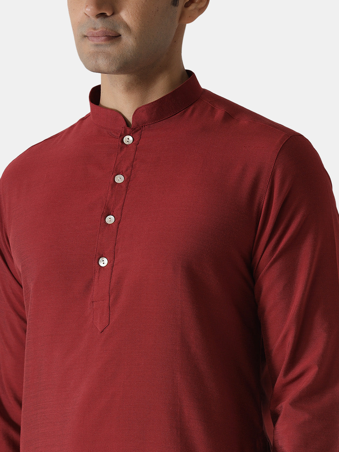 Men Maroon Silk Blend Solid Kurta Churidar Set Elegant Festive Wear | SHOBITAM